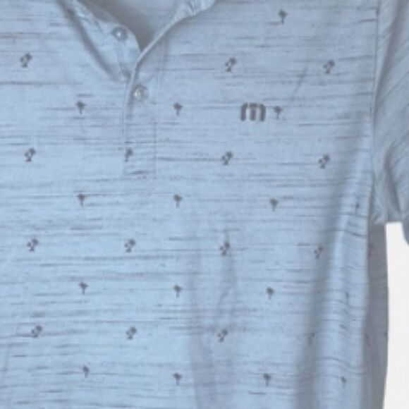 Travis Mathew Men Sz Med Blue Palm Tree Design Cotton Pull Over Golf Casual Polo - Picture 2 of 5